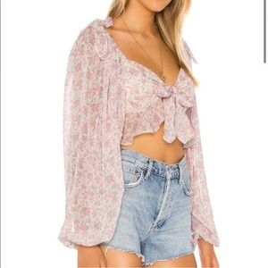 Tularosa Bristol Chiffon Floral Crop Top in Ivory Rose Blooms Size S